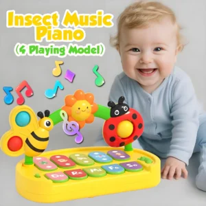 Baby Piano Toy 6 to 12 Months,Insect Piano Keyboard with Light Up & Music,4 Modes Musical Toys for Toddlers 1-3(Without Battery)